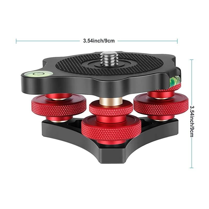 Photography Tripod Leveler TriWheel Leveling Base with Bubble Level and 38 inch Screw 3 Dials with +5 Degree Precision Adjustment Aluminum Alloy Construction