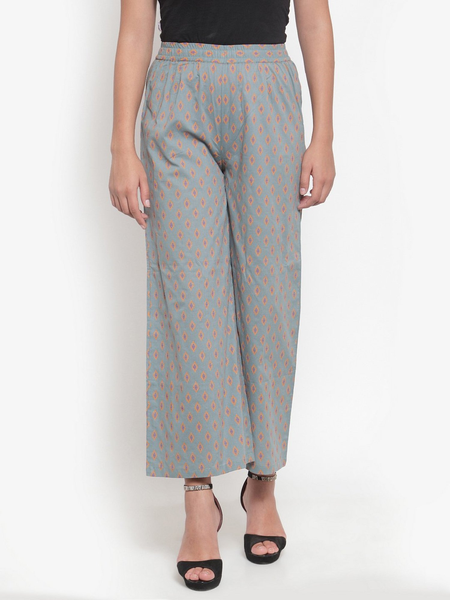 Indibelle Grey Cotton Printed Palazzos