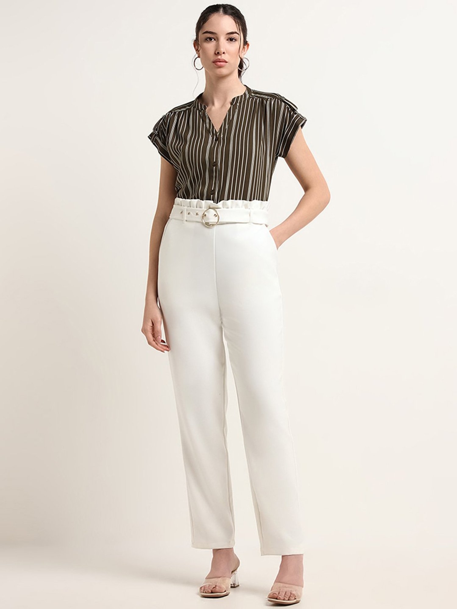 Wardrobe by Westside Green Striped Top