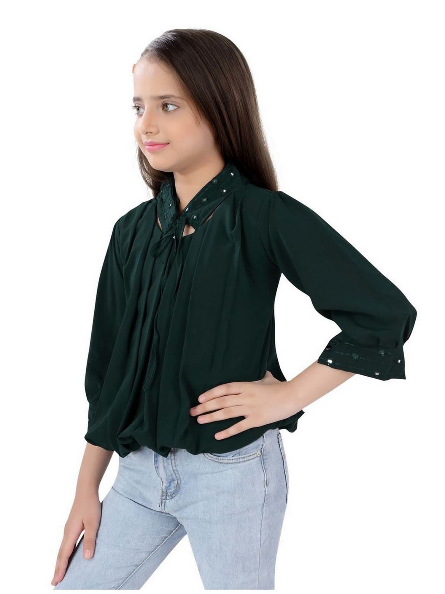 poplins Kids Green Cotton Regular Fit Top