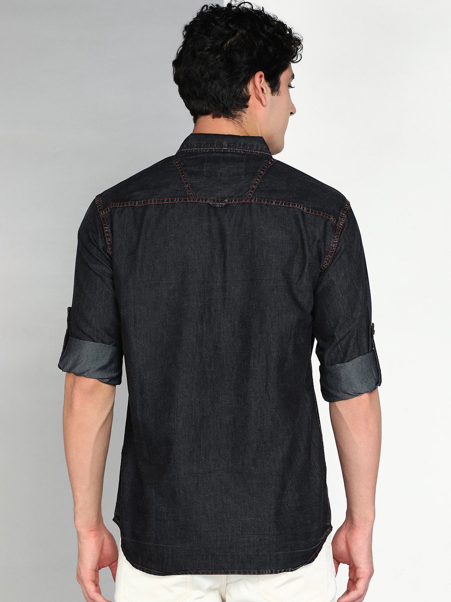 Kuons Avenue Cobalt Blue Slim Fit Denim Shirt
