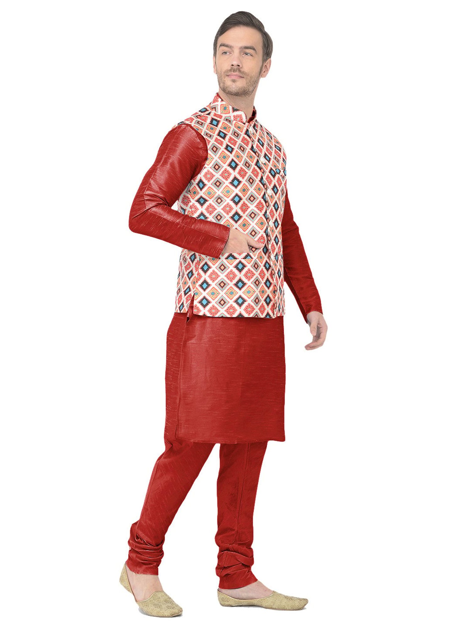 SG LEMAN Red Regular Fit Printed Kurta Set