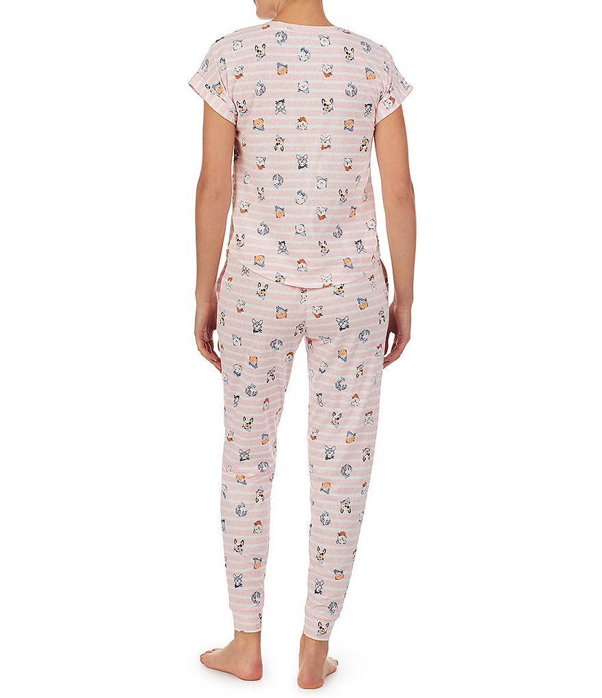 Jane & Bleecker New York Pups & Stripes Print Jersey Knit Jogger Coordinating Pajama Set
