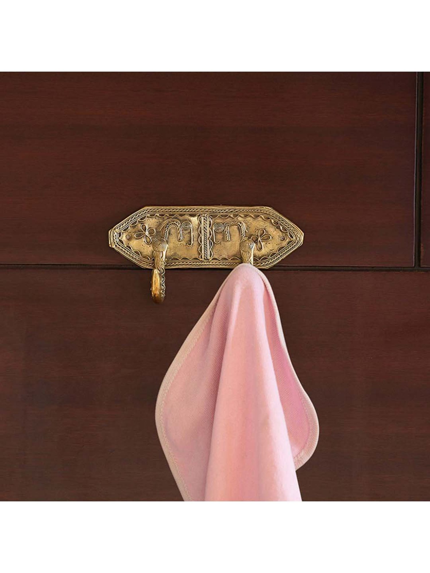 ExclusiveLane 'Tribal Elephanta Hooks' Brass Wall Cloth & Towel Hanger Handmade in Dhokra Art