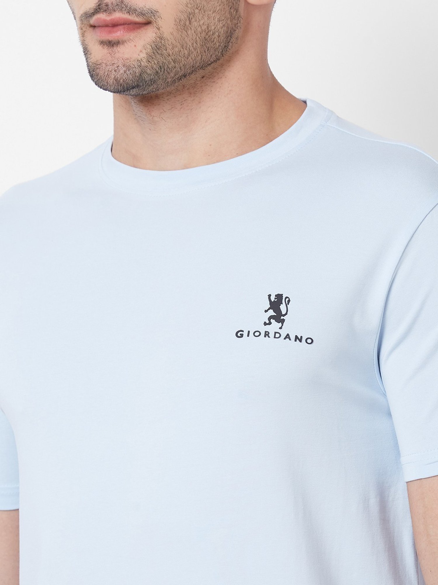 Giordano Sky Blue Cotton Slim Fit T-Shirt