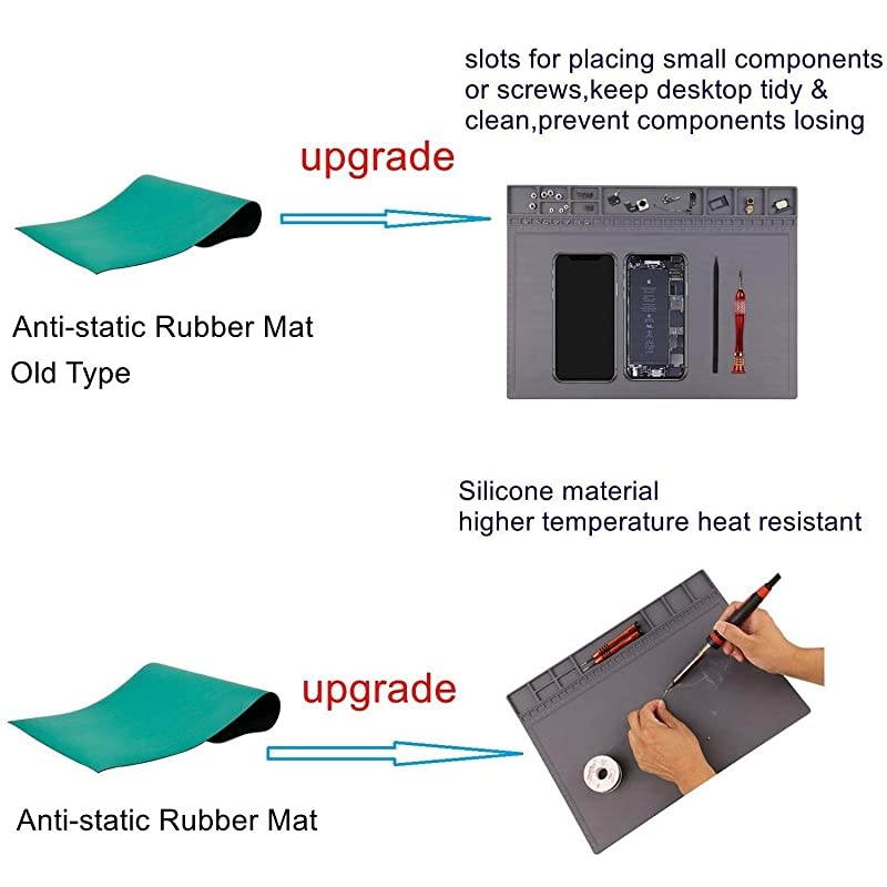 AntiStatic Mat ESD Safe for Electronic Includes ESD Wristband and Grounding Wire  Silicone Soldering Repair Mat 932&deg;F Heat Resistant for iPhone iPad iMac Laptop Computer 159 x 12 Grey