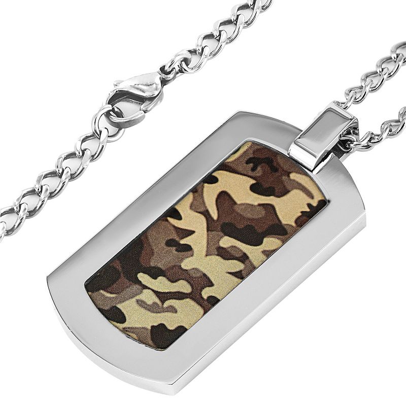 Men's Crucible Stainless Steel Camouflage Dog Tag Pendant Necklace - Brown