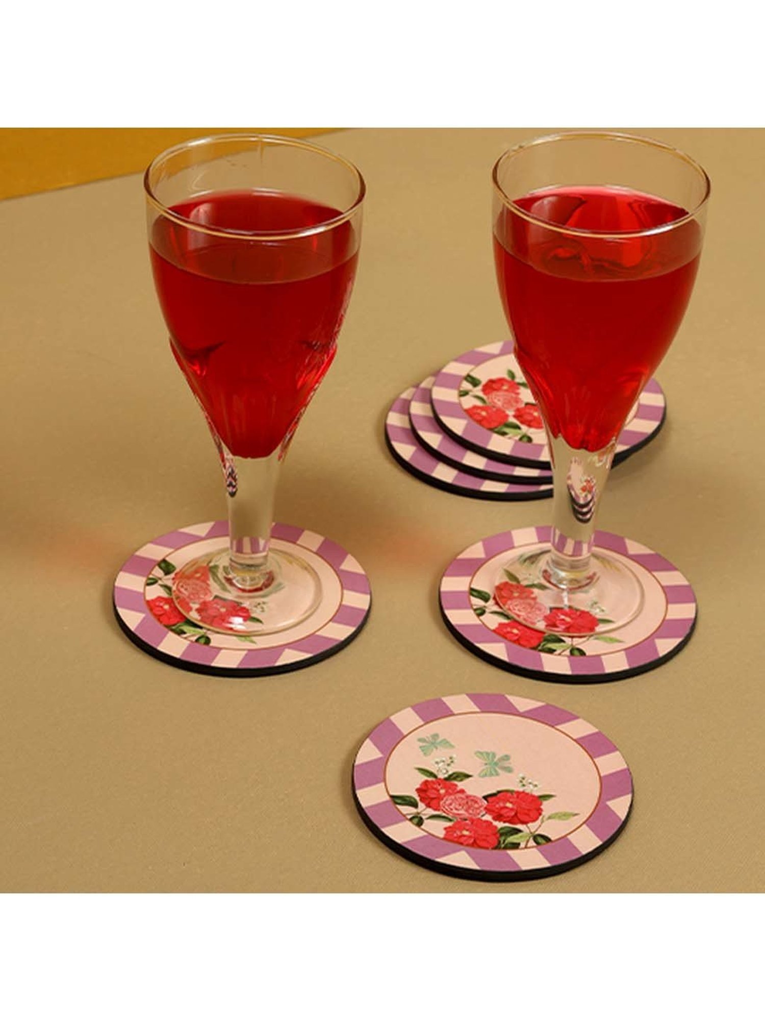 ICRAFT Lilac Haze Series Purple & Beige Mdf Round Coaster - Set of 6