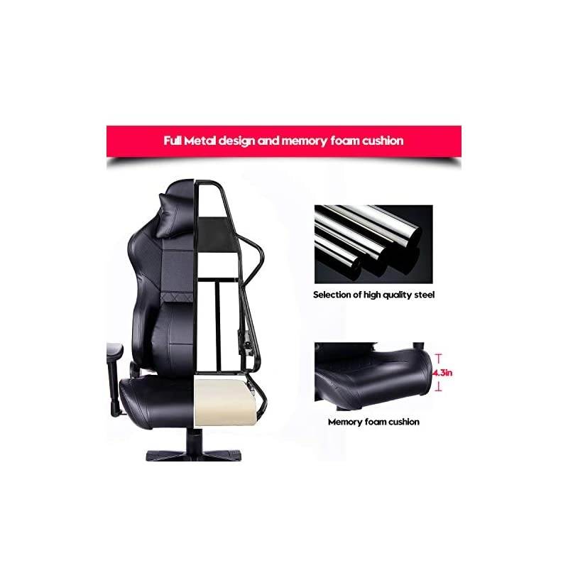 Gaming Chair Racing Office Chair - Adjustable Lumbar Cushion, Retractable Footrest and Arms High Back Ergonomic Leather Computer Desk Chair