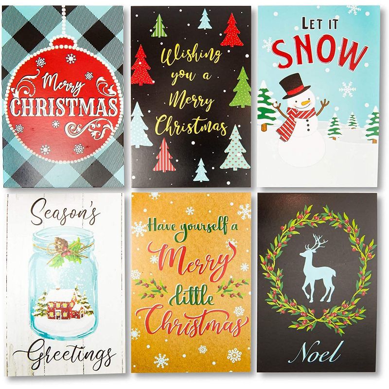 Sustainable Greetings 96-Pack Merry Christmas Holiday Postcards, 6 Holiday Designs (4 x 6 in)