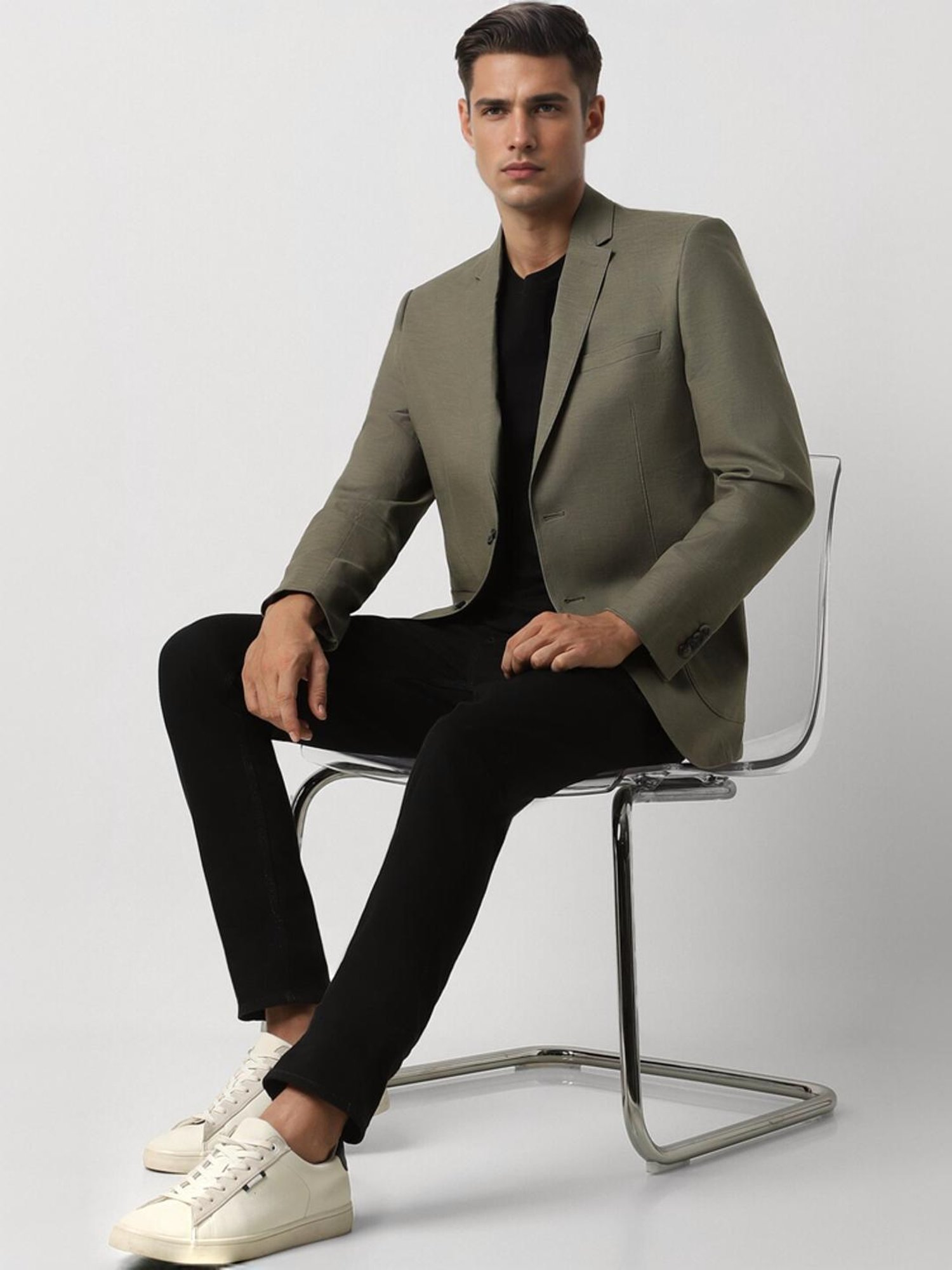 Van Heusen Olive Slim Fit Texture Blazer