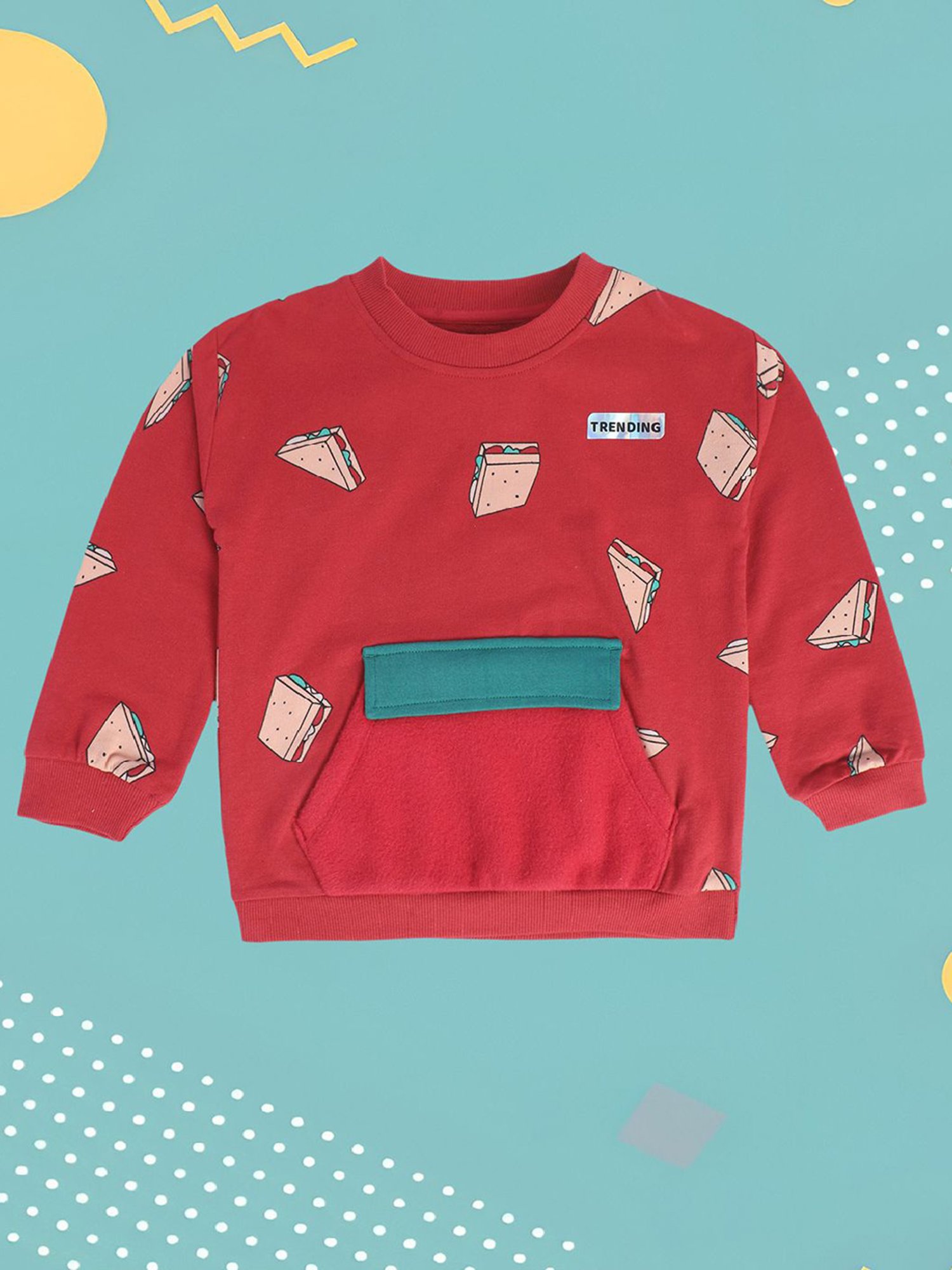 MINIKLUB Kids Red Printed Full Sleeves Sweater