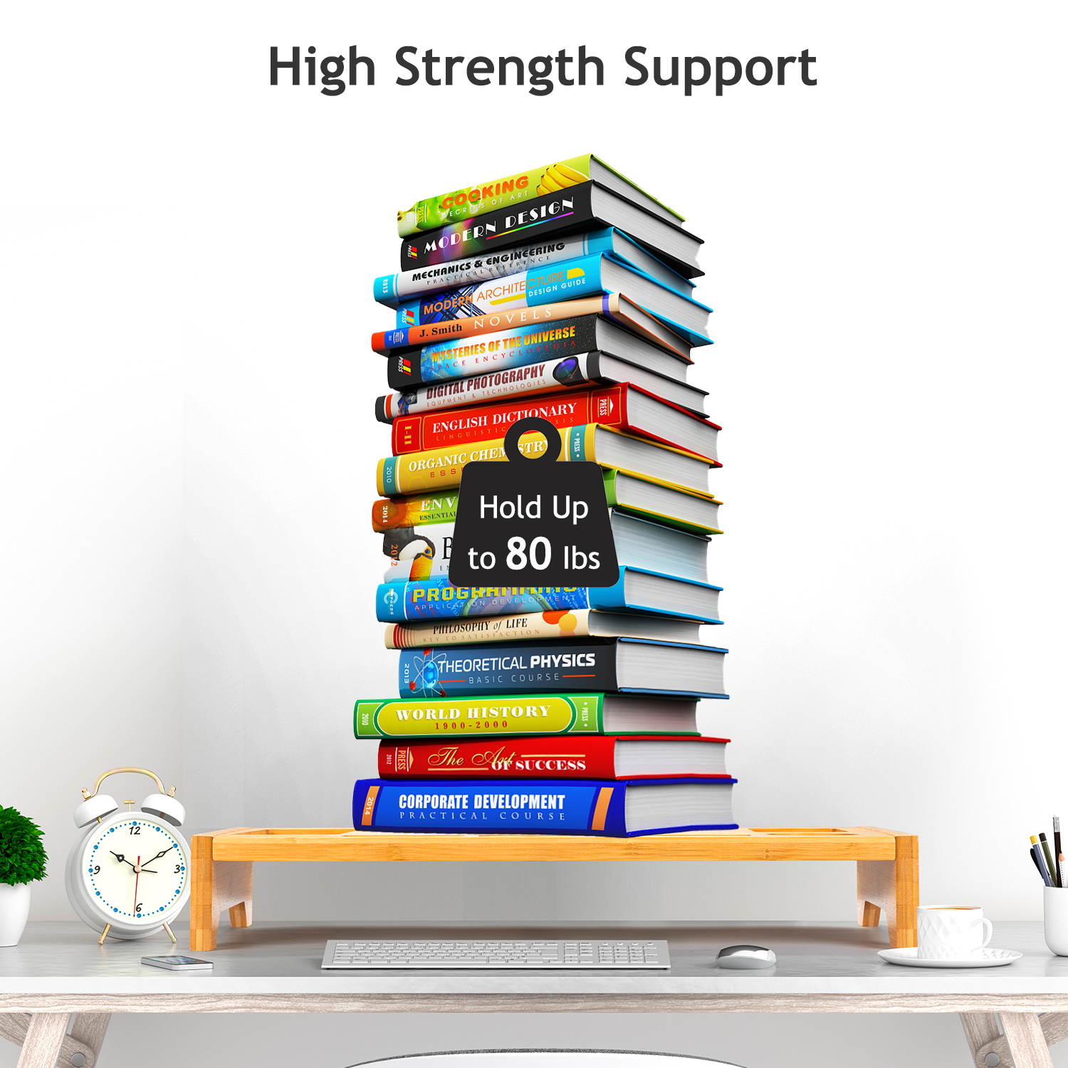 23 Inch Bamboo Monitor Stand Riser - Bamboo Desk Monitor Storage Organizer for Home and Office Computer Desk Laptop Printer TV Cellphone Stand Desktop Container by HUANUO