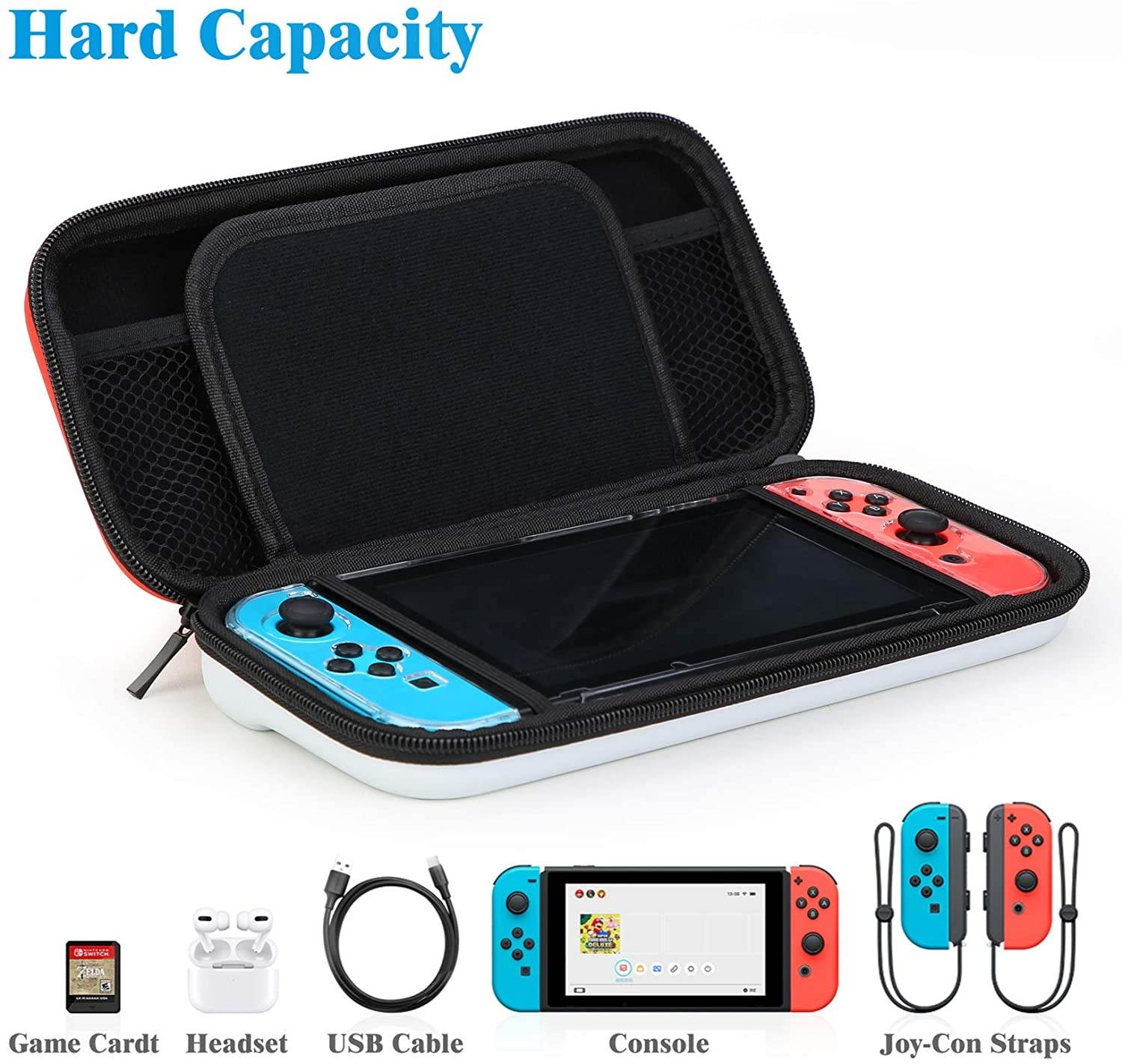 HEYSTOP Switch Carrying Case for Nintendo Switch Case with Screen Protector, 9 in 1 Nintendo Switch Accessories Kit and 6 Pcs Thumb Grip, Nintendo Switch Protective Case
