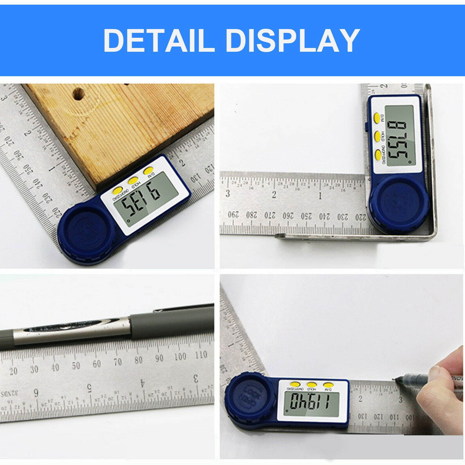 360&deg; Portable Digital Protractor Angle Finder 0-200mm/8" Stainless Steel Ruler