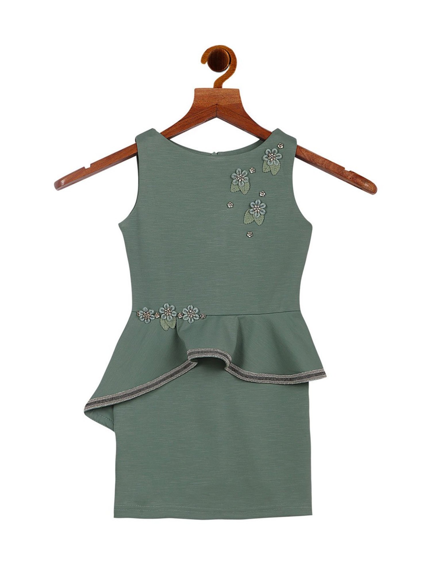 Tiny Girl Kids Pista Green Embellished Dress
