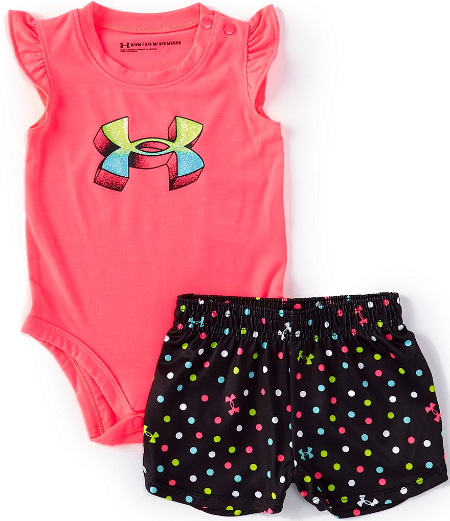 Under Armour Baby Girls Newborn-12 Months Short-Sleeve UA Logo Bodysuit & Dotted Shorts Set