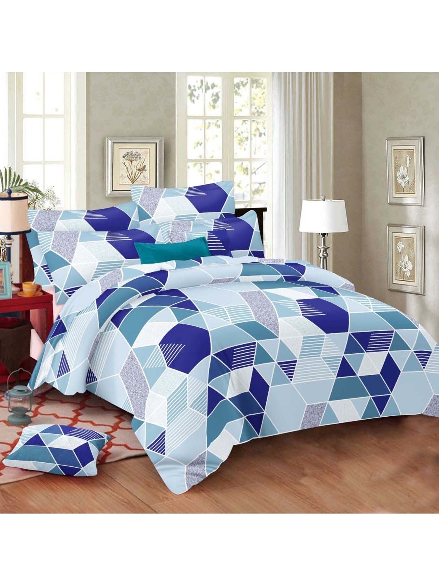 Ariana Blue Cotton 120 TC King Bedsheet With 2 Pillow Cover