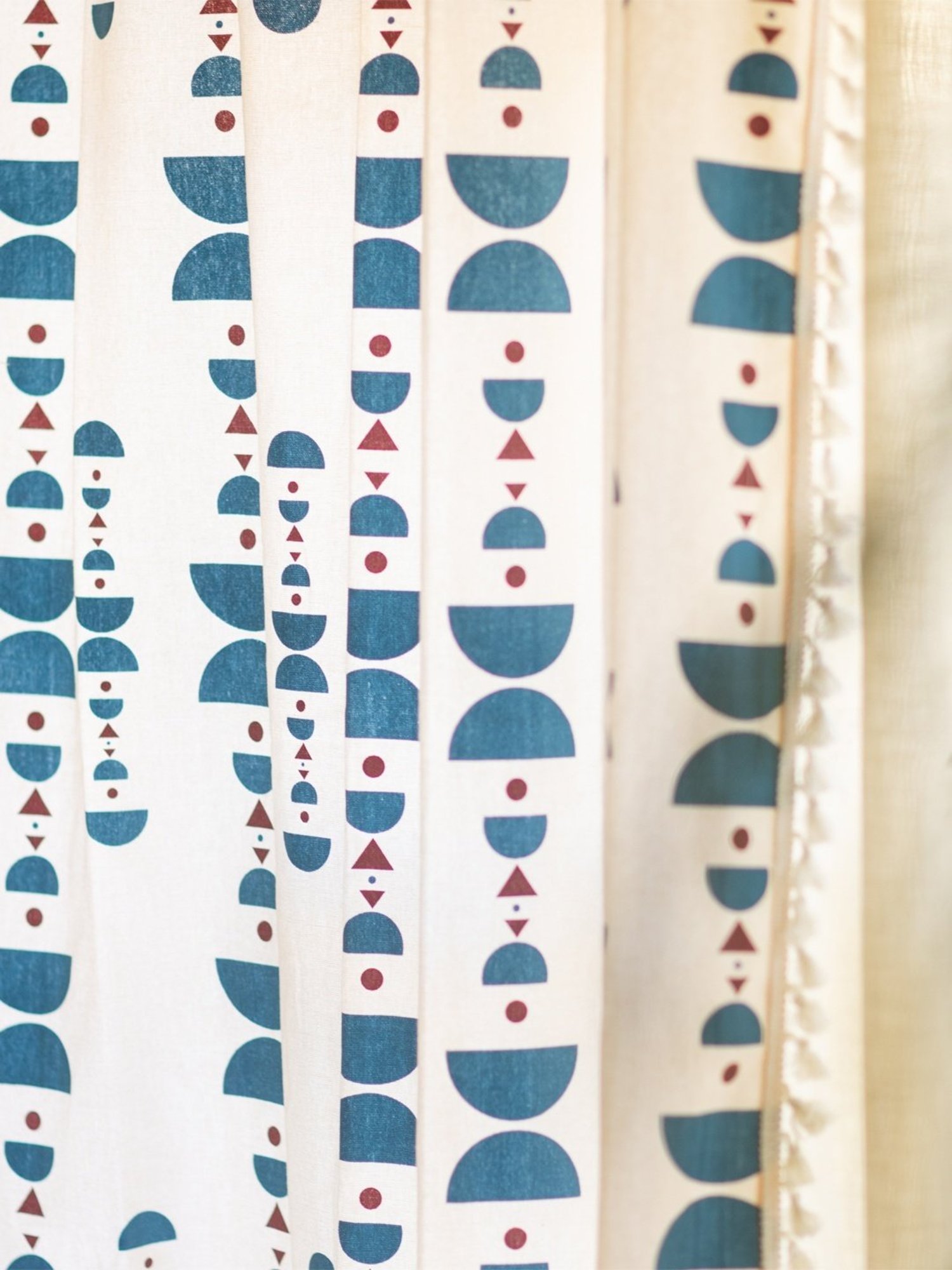 Urban Space Printed White & Blue Cotton 5 ft Boho Window Curtain