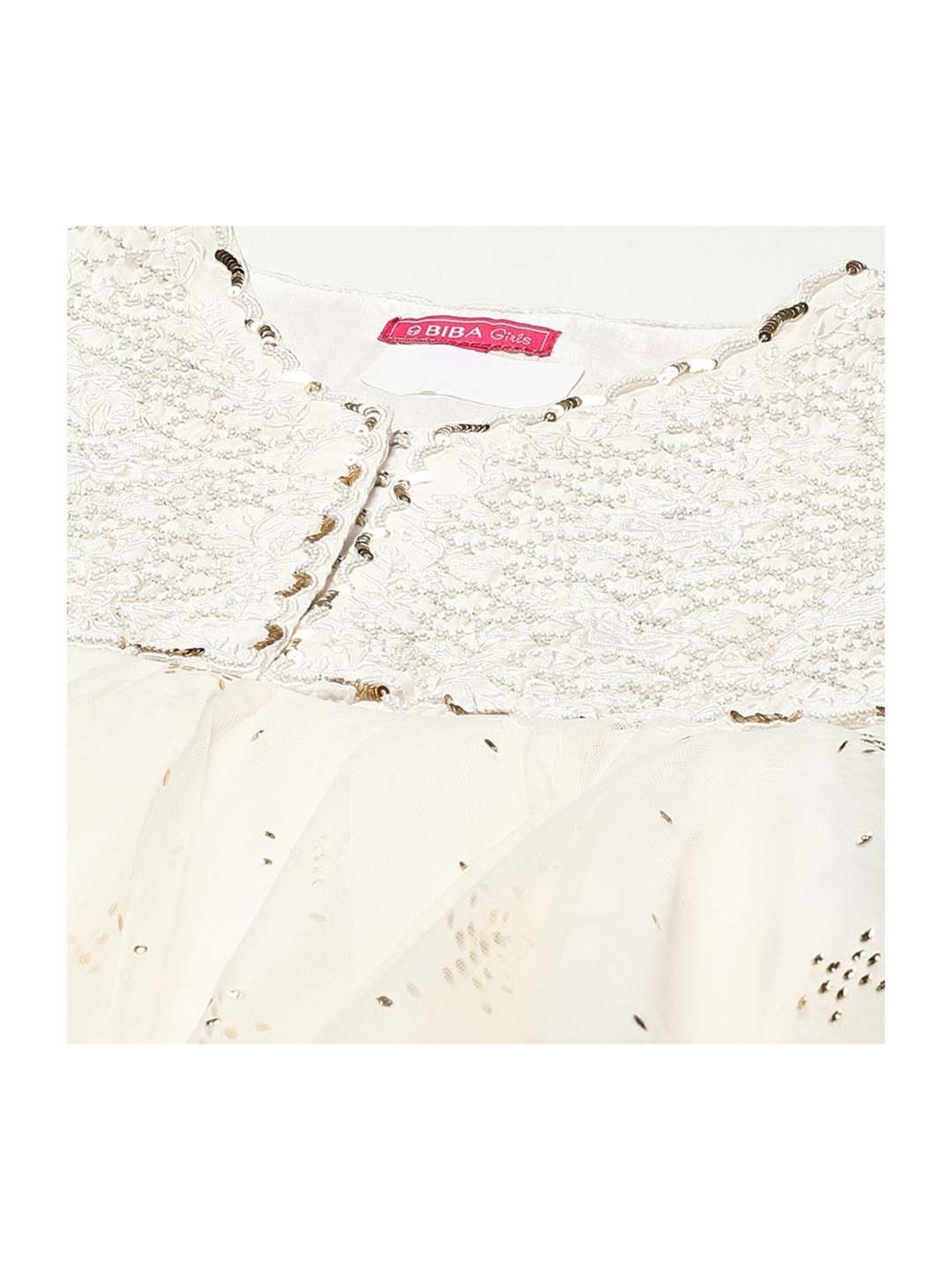 BIBA Girls Off-White Embroidered Full Sleeves Kurta Set