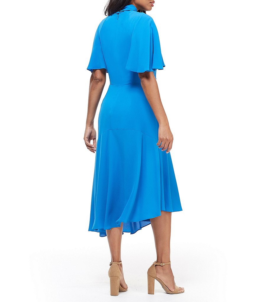 Maggy London Asymmetrical Crepe Midi Stretch Dress