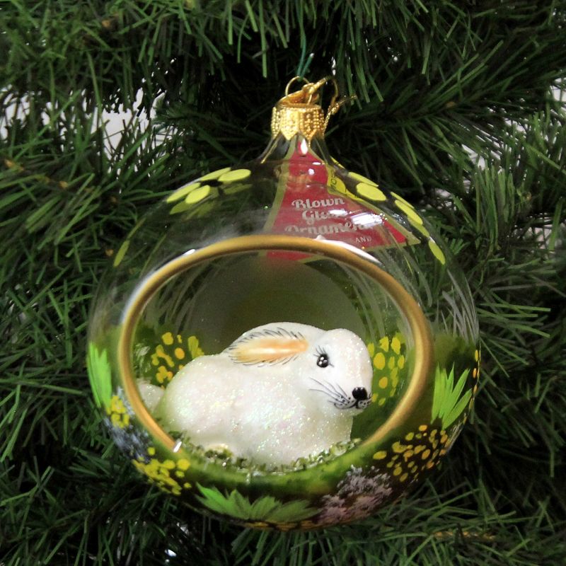 Morawski 4.5" Bunny In Meadow Diorama Ornament Ball Butterfly  -  Tree Ornaments