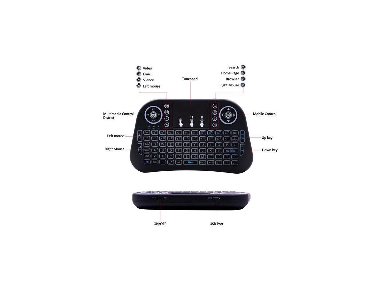 Mini i10 2.4G Air Mouse Wireless Keyboard with Touchpad Black