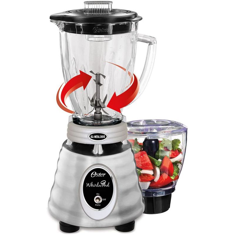 Oster Classic Series Stainless Steel Whirlwind 6 Cup Capacity Countertop Blender and 3 Cup Capacity S Blade Food Chopper Kitchen Appliance Set