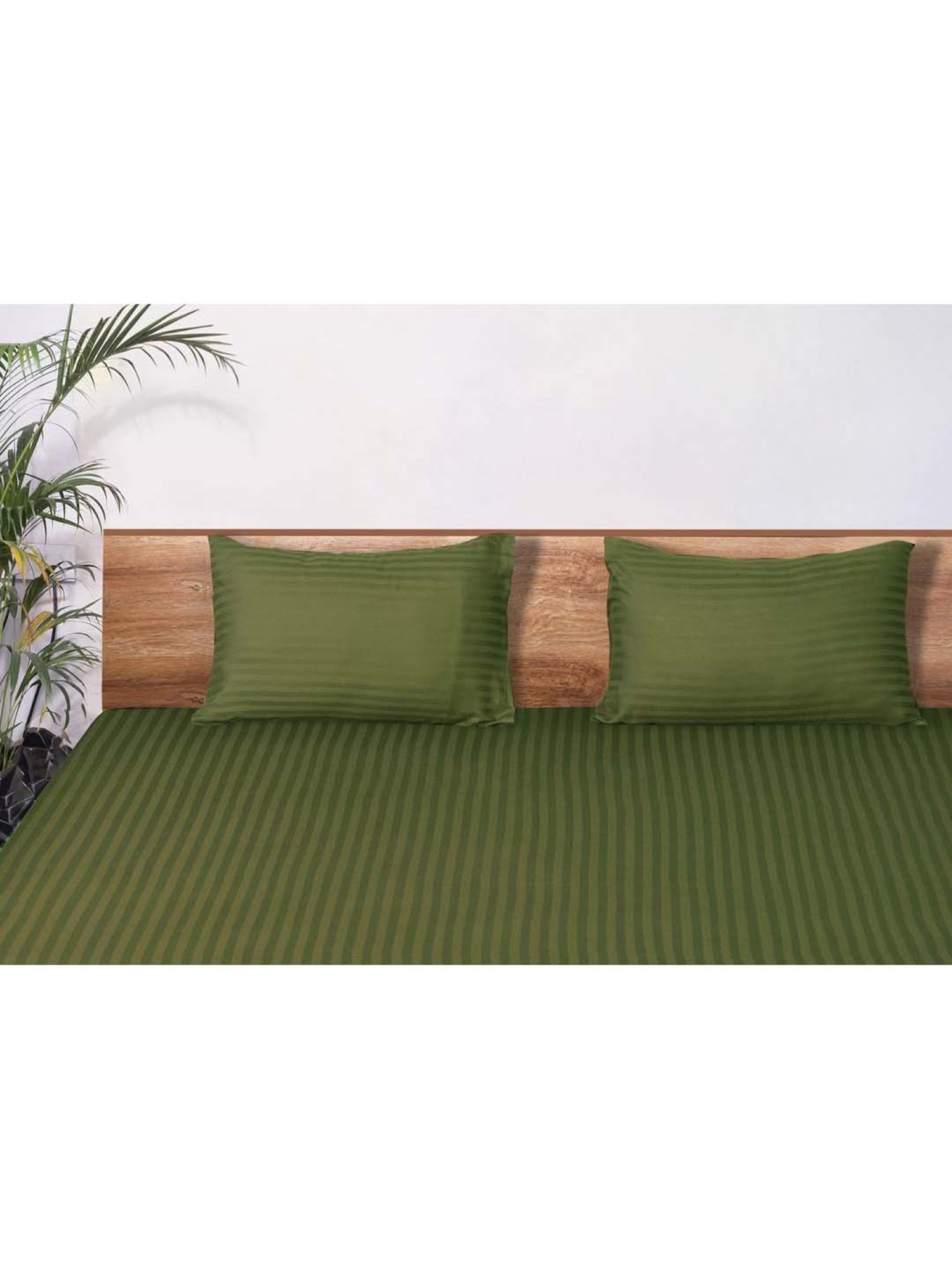 Mark Home Classic Moss Green Cotton 210 TC King Bedsheet with 2 Pillow Covers