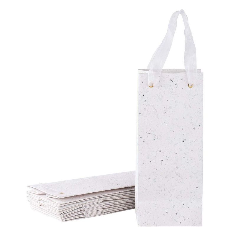 Sustainable Greetings 8-Pack Handmade Paper Wine Bottle Gift Bags w/Silver Flecks for Holidays Wedding Anniversary
