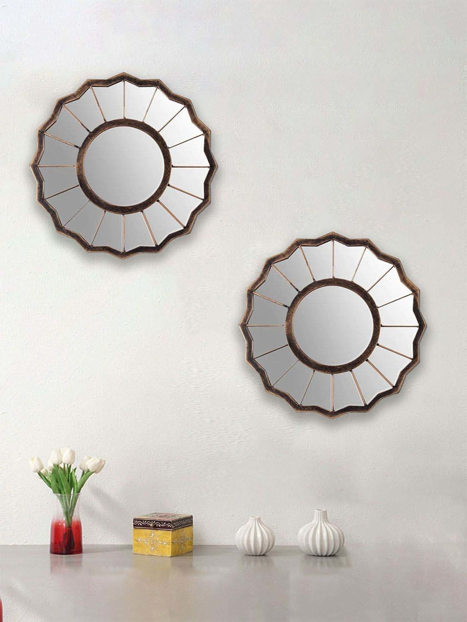 CHRONIKLE Pink Iron Sun Burst Designer Round Wall Mirror