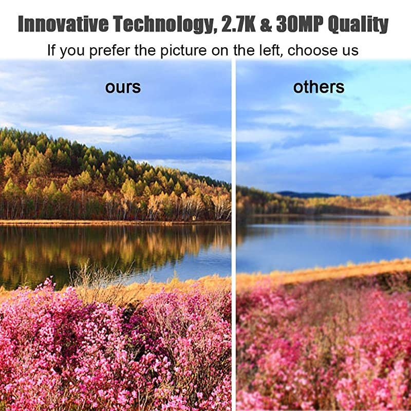 Camera Camcorder Vlogging Camera for Youtube Full HD 2.7K 30FPS 30 MP IR Night Vision 3 Inch Touch Screen Time-Lapse Camcorder with Microphone Remote Control Lens Hood and 2 Batteries