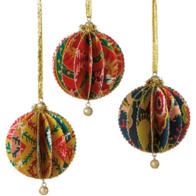 Ganz 4" Glittered Floral Sliced Ball Ornament - Red/Gold