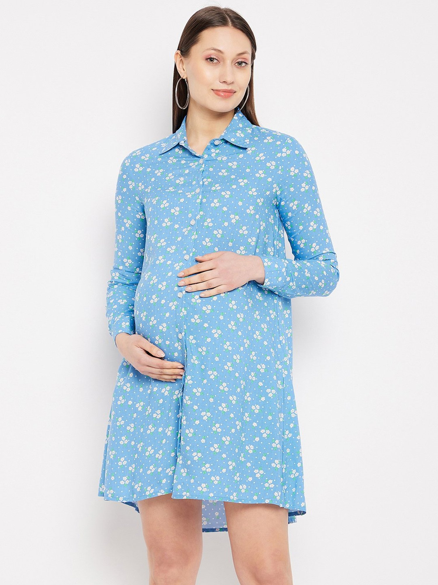 Hypernation Blue Floral Print Maternity Dress