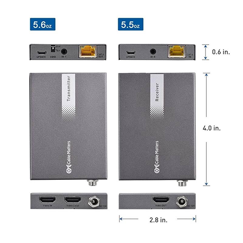 4K 60Hz HDMI Extender Balun with HDMI 20 and HDR Wall Mount 4K HDMI Over Ethernet Extender up to 164 Feet Support Local Monitor LoopOut