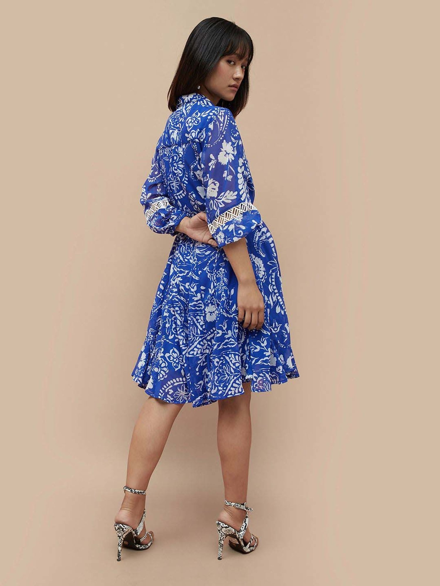 Colour Me by Melange Blue Printed A-Line Dress