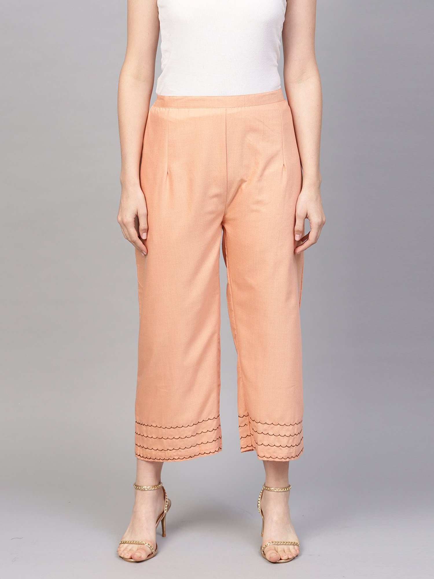 Indo Era Peach Regular Fit Palazzos
