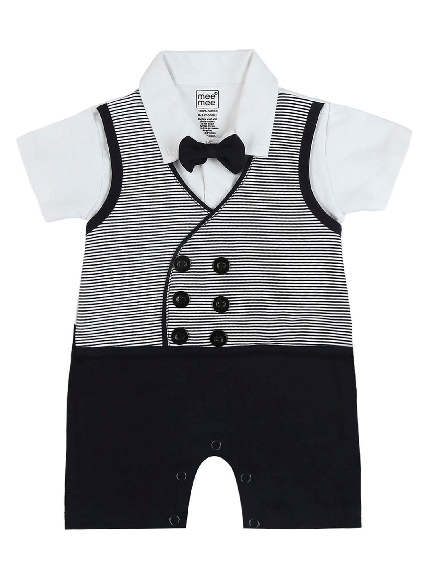 Mee Mee Kids White & Navy Striped Polo T-Shirt with Romper