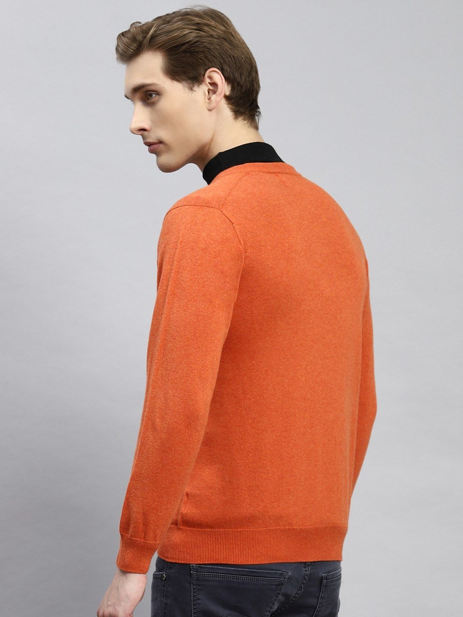 Monte Carlo Orange Cotton Regular Fit Sweater