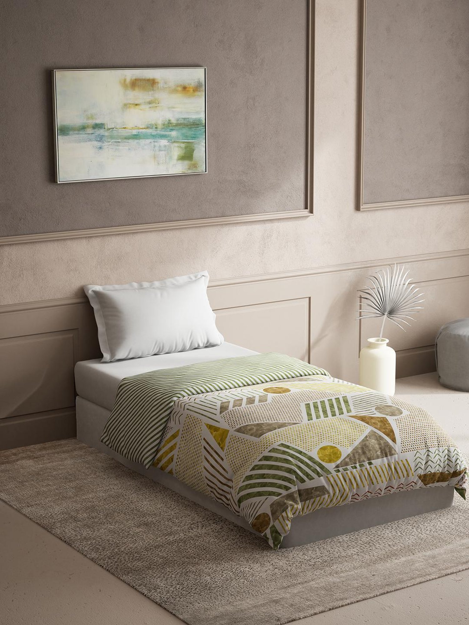 Maspar Vincent Green & Blue Cotton 120 TC Reversible Quilt - Set of 1