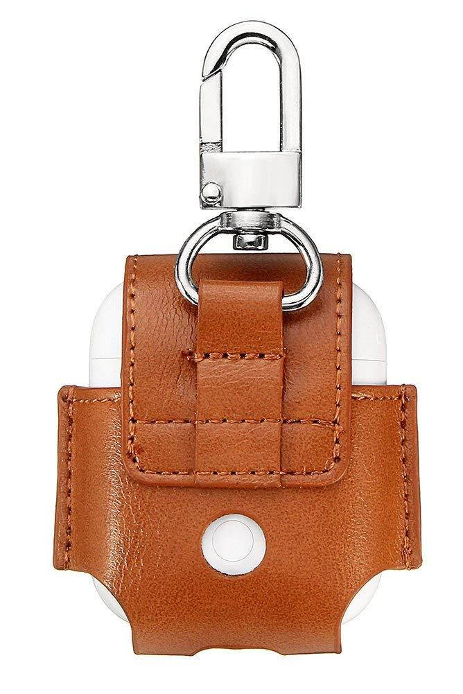 AirPods Case Lunies Anti-Lost Leather Protective Cover Apple AirPods Charging Case Brown