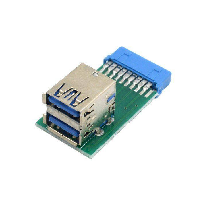 2pcs Vertical Dual USB3.0 A Type Female to Motherboard 20 Pin Box Header Adapter