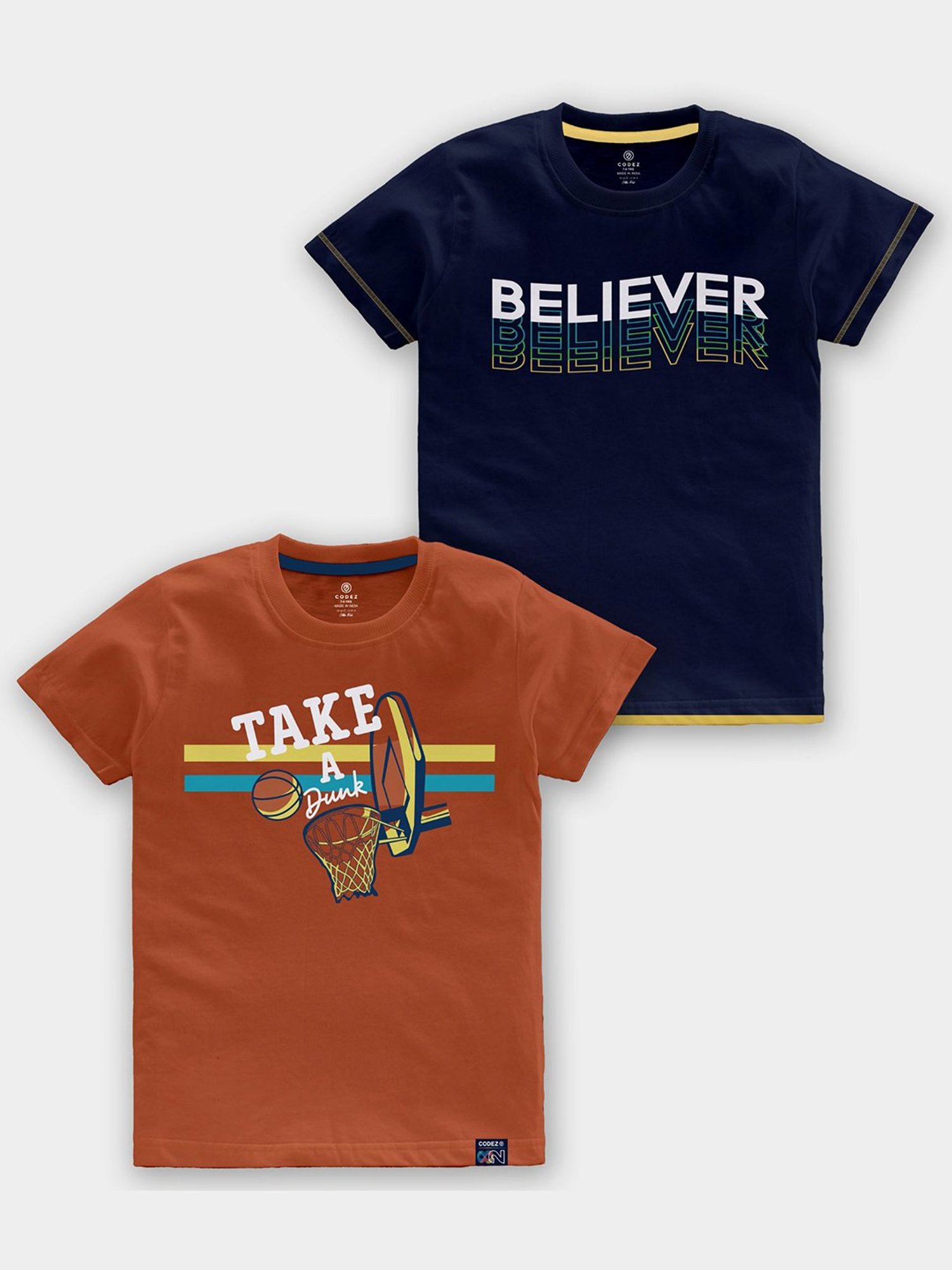 Codez Kids Rust & Blue Printed T-Shirt (Pack Of 2)