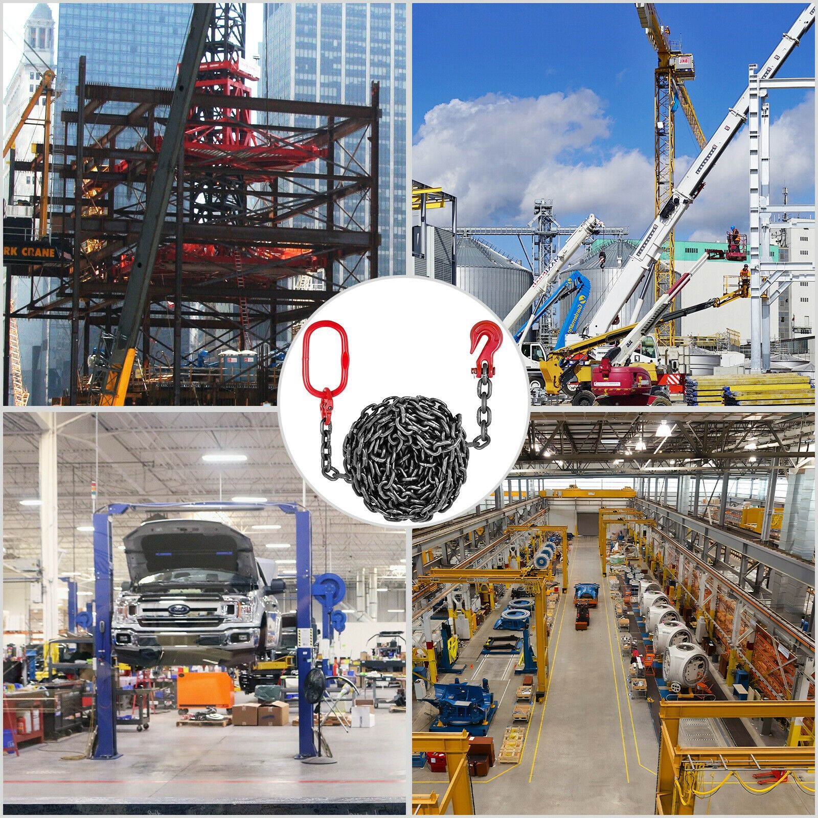 Chain Sling 1/2" x 10' G80 SOG Single Leg Grab Hooks Lifting Rigging