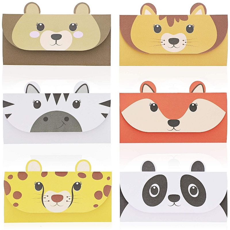 Paper Junkie 48-Pack Animal Theme Trifold Stationery Cash Money Letter Envelopes, 3.5 x 7.25 In