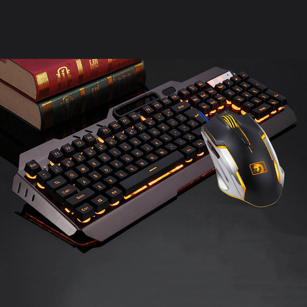 UrChoiceLtd 2017 Technology Orange Yellow LED Backlit Multimedia Ergonomic Usb Gaming Keyboard with a Phone Stand and Lighter Stand + 2000DPI Gaming Mouse + Gaming Mouse Pad For Laptop Computer