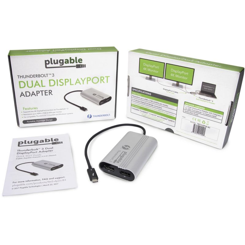 Plugable Thunderbolt 3 to Dual DisplayPort Display Adapter Compatible with MacBook Pro Systems (2019??8??7), Project or Stream to up to 2X 4K 60Hz ...