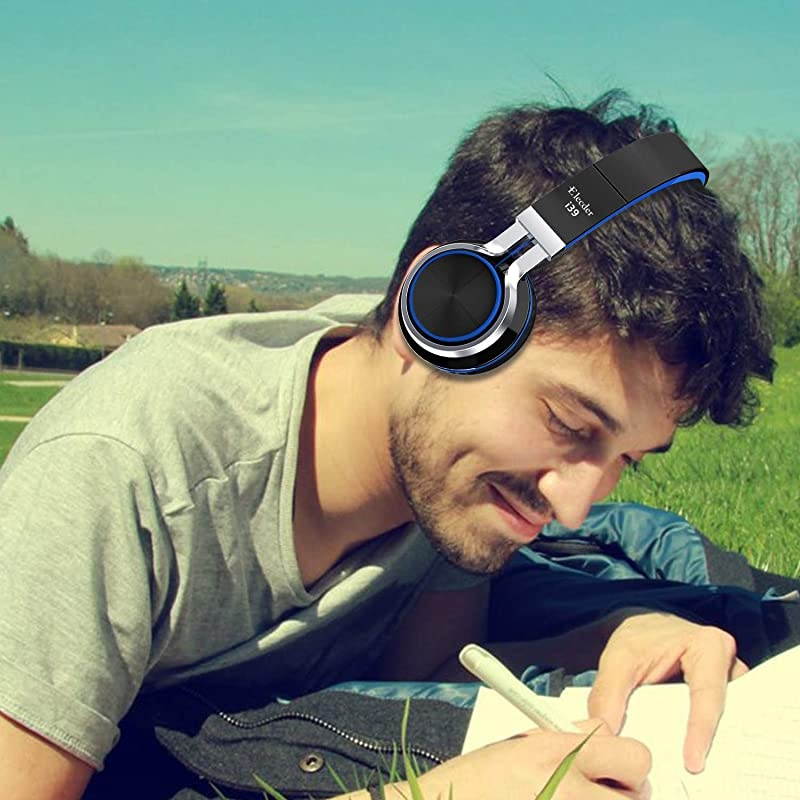 i39 Headphones with Microphone Foldable Lightweight Adjustable On Ear Headsets with 3.5mm Jack for Cellphones Computer MP3/4 Kindle School Blue/Black