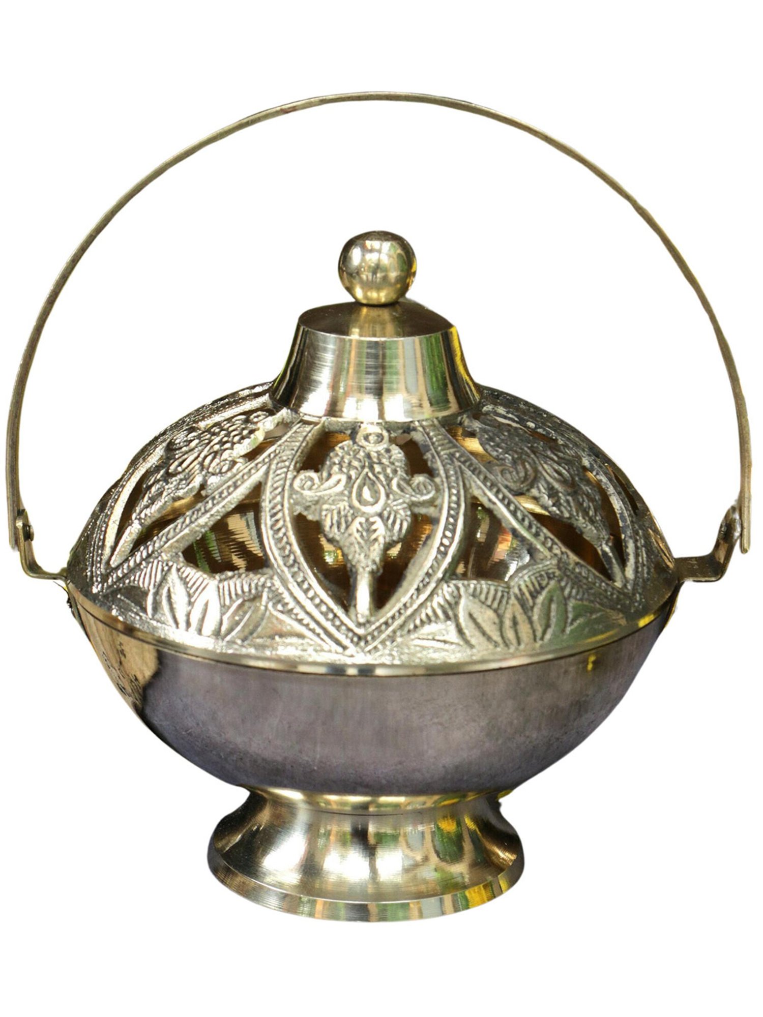 Ambi Kamandalam Brass Dhuni Loban Sambrani Incense Burner With Hanging Arm- A Masterpiece