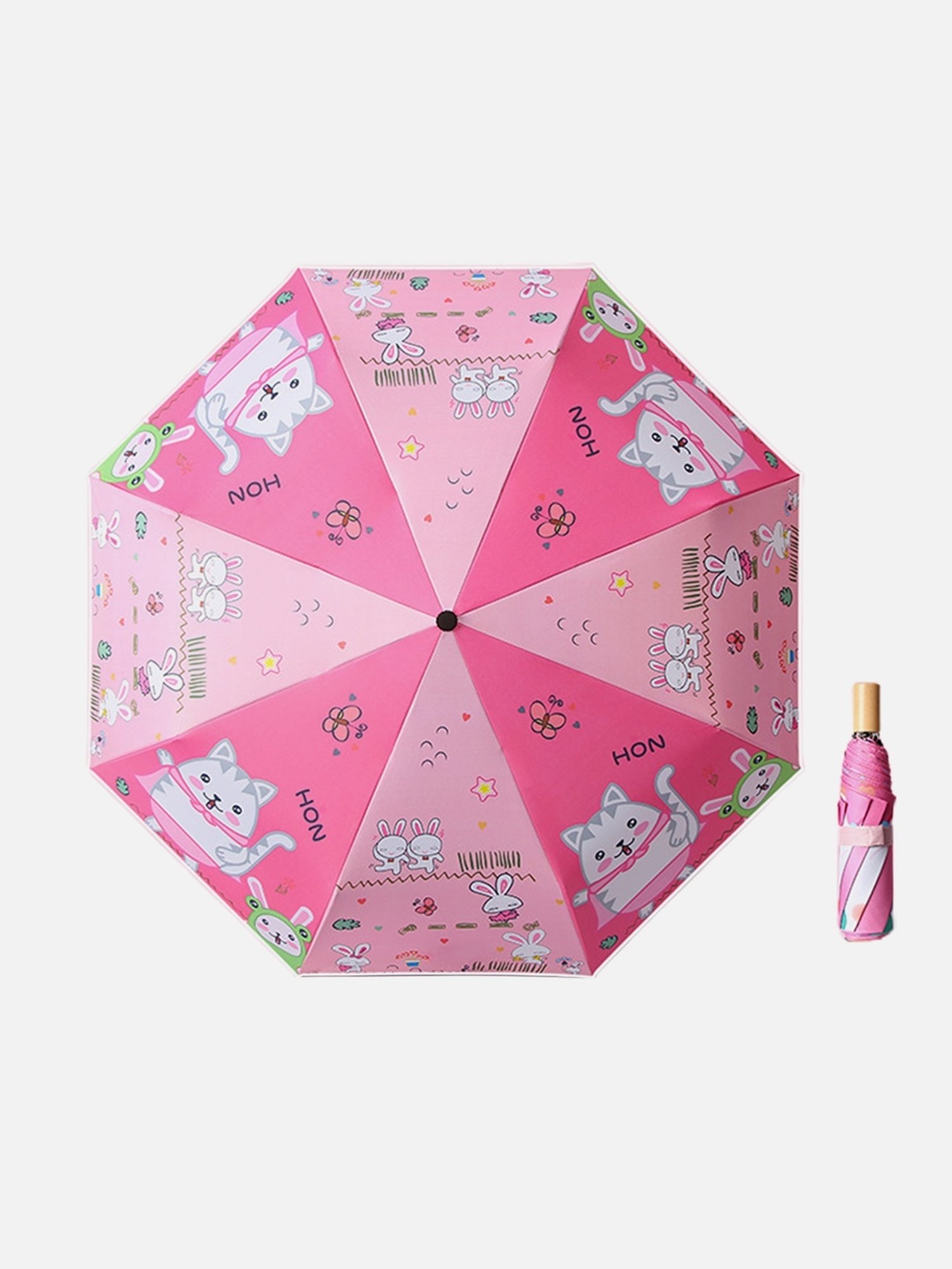 Little Surprise Box Pink Polyester Printed 3 Fold Umbrella